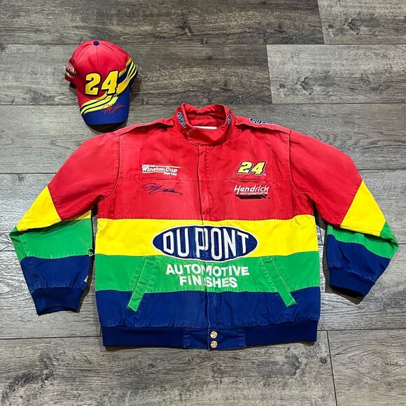 Vintage 90s NASCAR Bundle! Jeff Gordon Chase Authentics DuPont Jacket Hat Medium - Picture 1 of 15